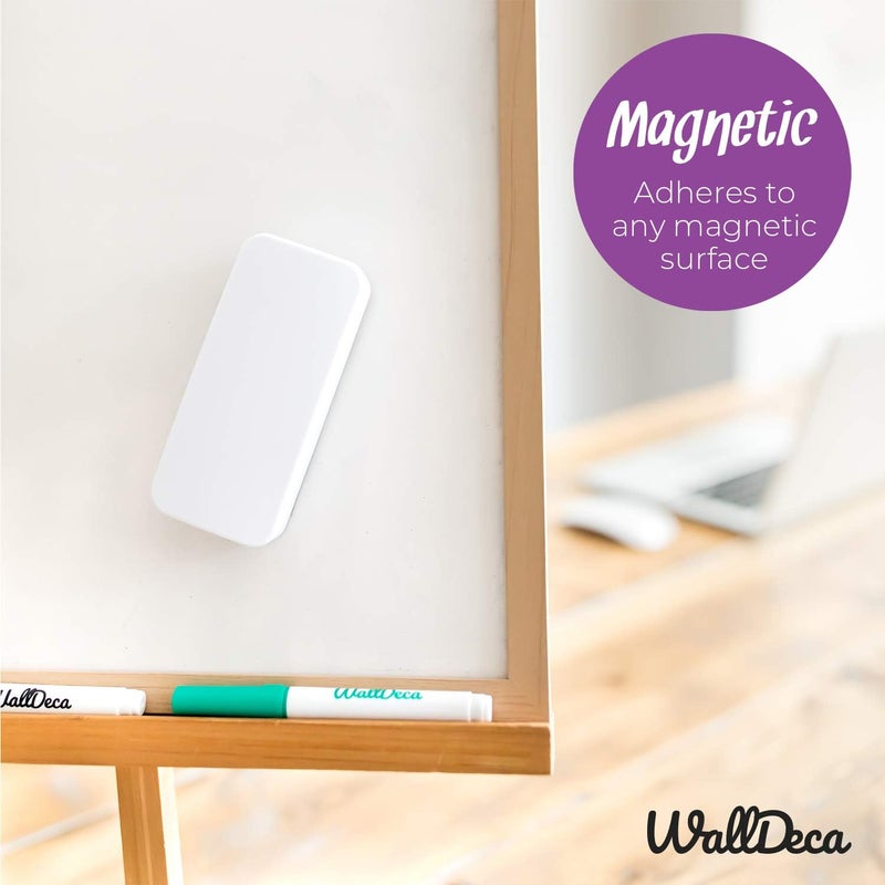 WallDeca Dry Erase Eraser, Felt Bottom Surface Whiteboard Eraser, Magnetic, Works on All Dry Erase Surfaces, Glass Board and Whiteboard (White) - Image 3